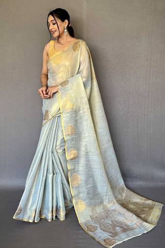 grey grey & gold-toned woven design zari tissue saree