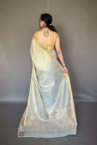 grey grey & gold-toned woven design zari tissue saree