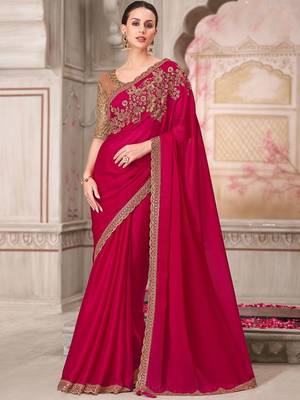 pink embellished sequinned satin saree 1