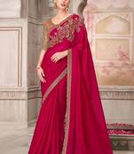 pink embellished sequinned satin saree
