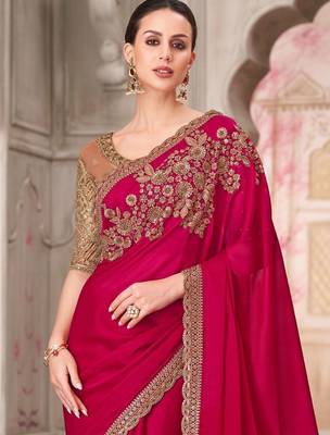 pink embellished sequinned satin saree 2