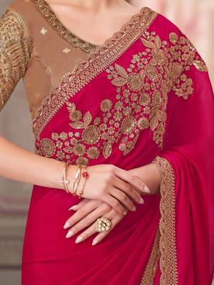 pink embellished sequinned satin saree 3