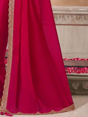 pink embellished sequinned satin saree 4