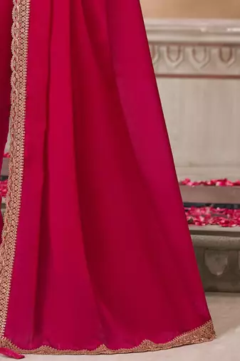 pink embellished sequinned satin saree