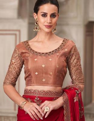 pink embellished sequinned satin saree 5