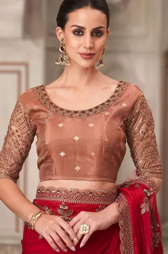 pink embellished sequinned satin saree