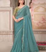 turquoise sequinned pure georgette saree