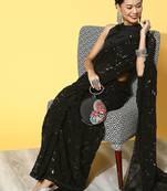 black embellished pure georgette saree with embroidered border