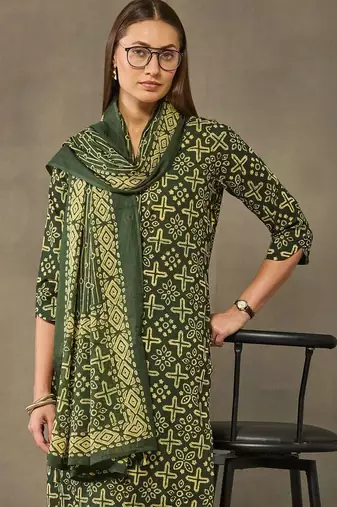 women ethnic motifs printed regular cotton kurta with palazzos & with dupatta
