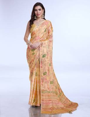 peach floral poly chiffon saree 2