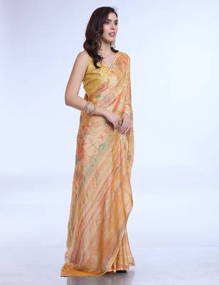 peach floral poly chiffon saree 3
