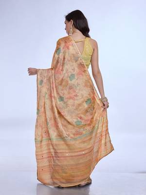 peach floral poly chiffon saree 4