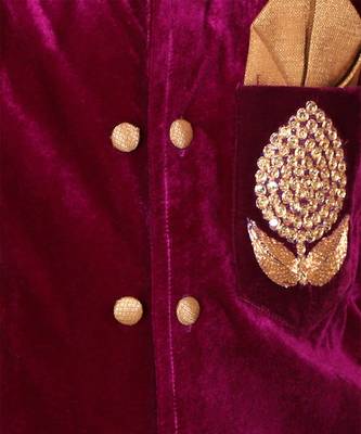 Royal purple embroidered velvet Men Bandhgala and Pant 1