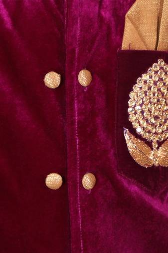 Royal purple embroidered velvet Men Bandhgala and Pant