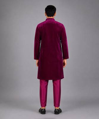 Royal purple embroidered velvet Men Bandhgala and Pant 2