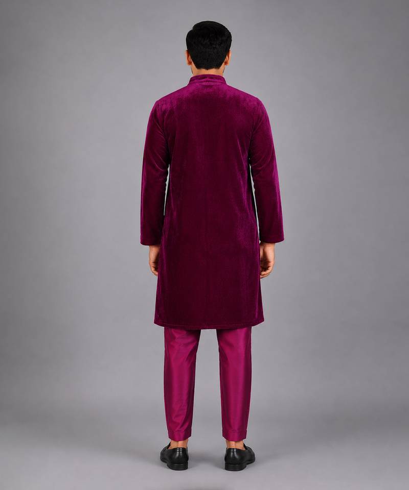Royal purple embroidered velvet Men Bandhgala and Pant