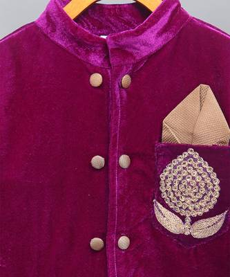 Royal purple embroidered velvet Men Bandhgala and Pant 5
