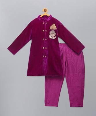 Royal purple embroidered velvet Men Bandhgala and Pant 6