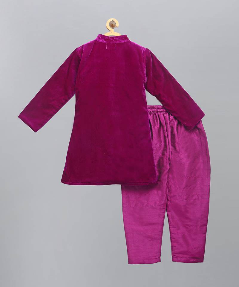 Royal purple embroidered velvet Men Bandhgala and Pant