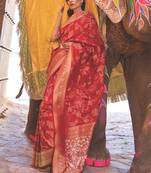 red red & gold-toned woven design zari silk blend banarasi saree