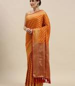 orange orange & golden woven design silk blend saree