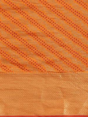 orange orange & golden woven design silk blend saree 3