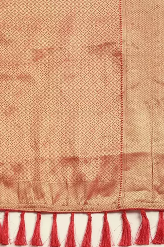 orange orange & golden woven design silk blend saree