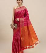 pink pink & golden ethnic motifs silk blend saree