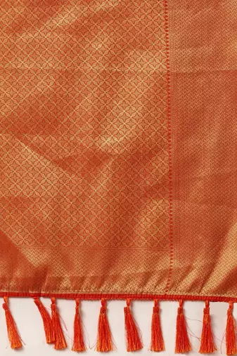 pink pink & golden ethnic motifs silk blend saree