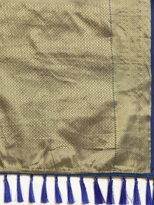 blue blue & golden ethnic motifs silk blend saree 5