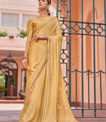 gold gold-toned beads and stones embellished satin designer saree