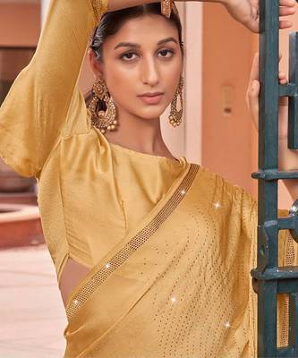 gold gold-toned beads and stones embellished satin designer saree 2