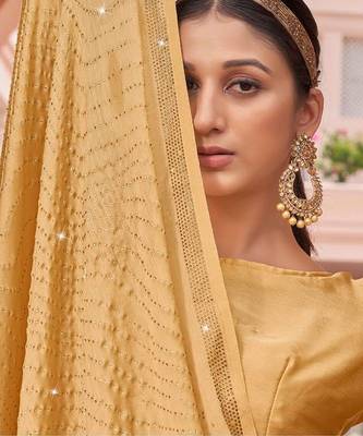 gold gold-toned beads and stones embellished satin designer saree 3