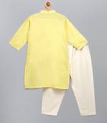 Pastel yellow woven cotton silk Men Kurta Set