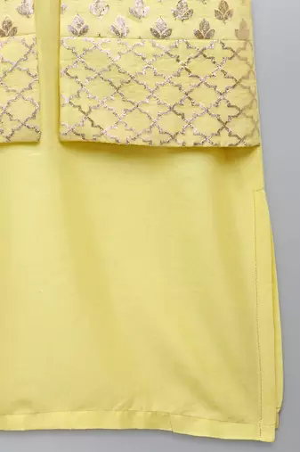 Pastel yellow woven cotton silk Men Kurta Set