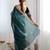 teal embroidered sequinned net saree