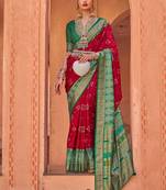 red red & green ethnic motifs printed silk blend patola saree