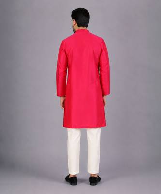 Pink cotton silk Men Kurta Set 3