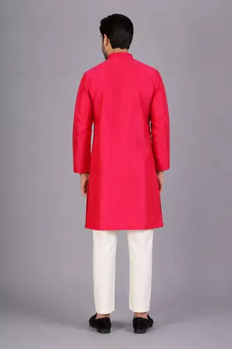 Pink cotton silk Men Kurta Set