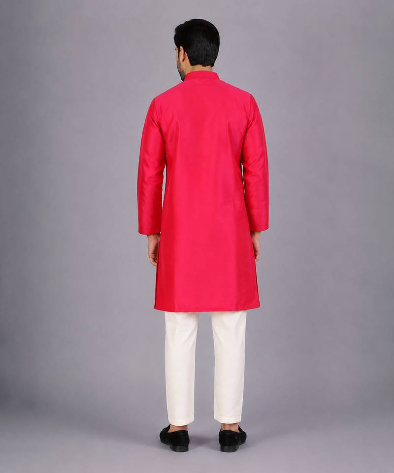 Pink cotton silk Men Kurta Set