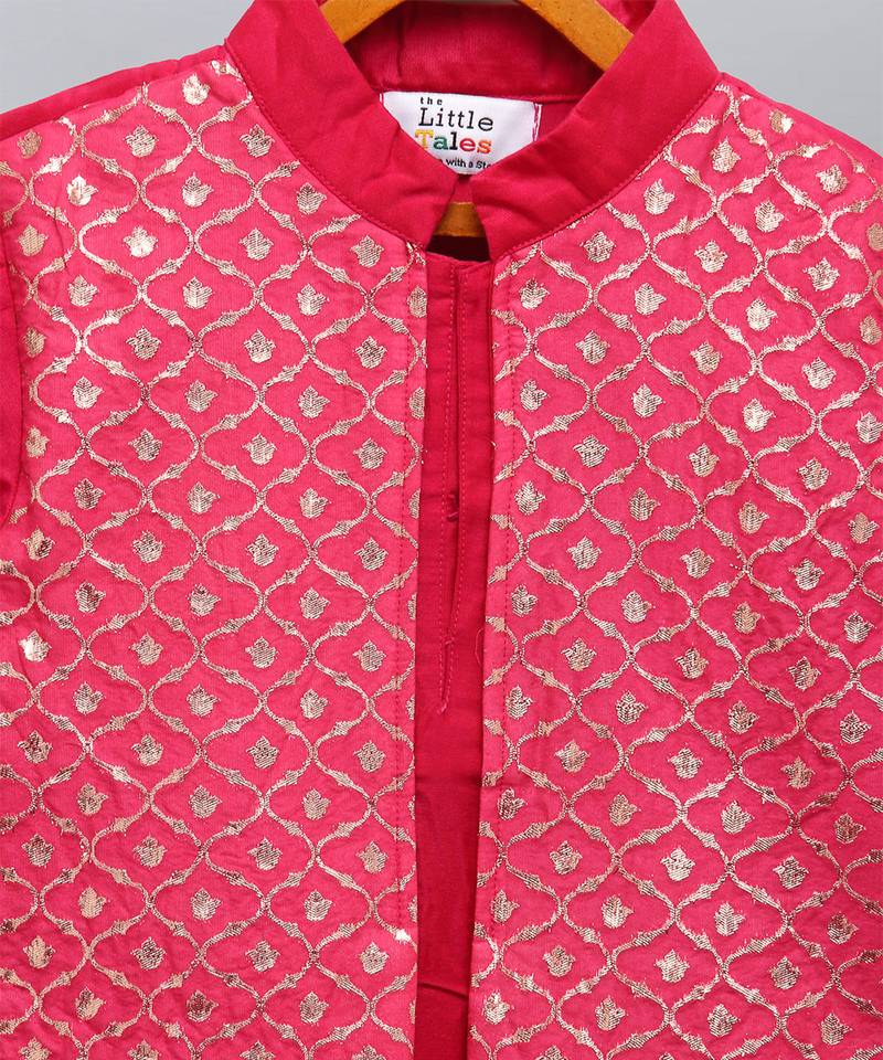 Pink cotton silk Men Kurta Set