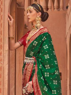 green green & red printed silk blend patola saree 2