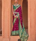 burgundy burgundy & green ethnic motifs woven design zari patola saree