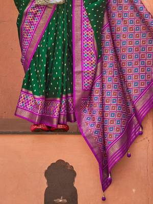 green green & purple ethnic motifs woven design zari patola saree 3