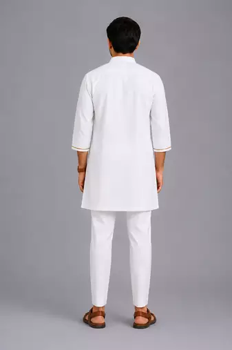 White flag printed cotton Men Kurta Set