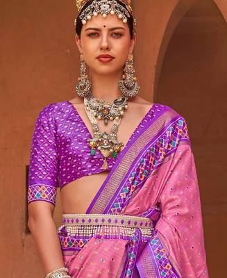 pink pink & purple ethnic motifs woven design zari patola saree 2