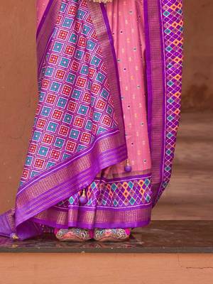 pink pink & purple ethnic motifs woven design zari patola saree 3