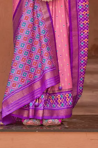 pink pink & purple ethnic motifs woven design zari patola saree