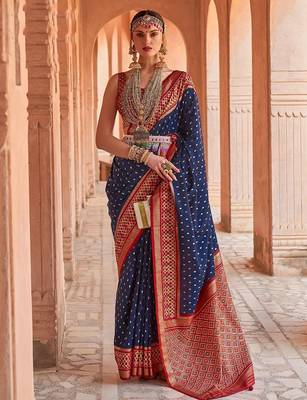navy_blue navy blue & red woven design zari silk blend patola saree 1