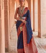 navy_blue navy blue & red woven design zari silk blend patola saree